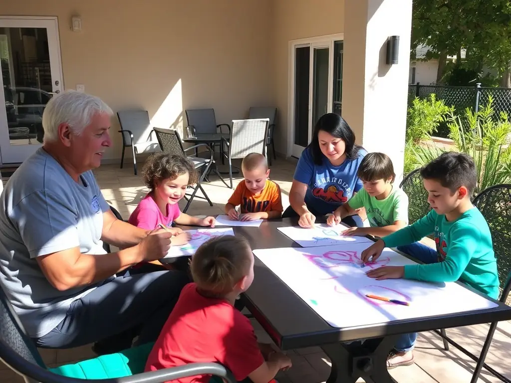 A heartwarming image depicting ATD members conducting an art activity with children in an underserved community, highlighting the collective's commitment to cultural mediation and outreach.