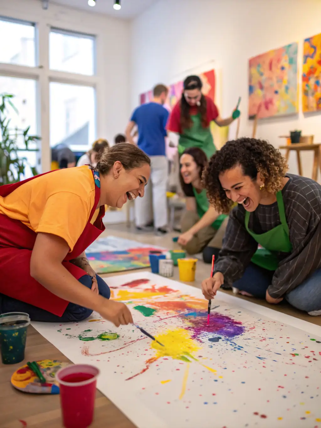 A dynamic image of participants actively engaged in an ATD-led art workshop, with hands-on activities and collaborative learning, set in a bright and inspiring studio environment.