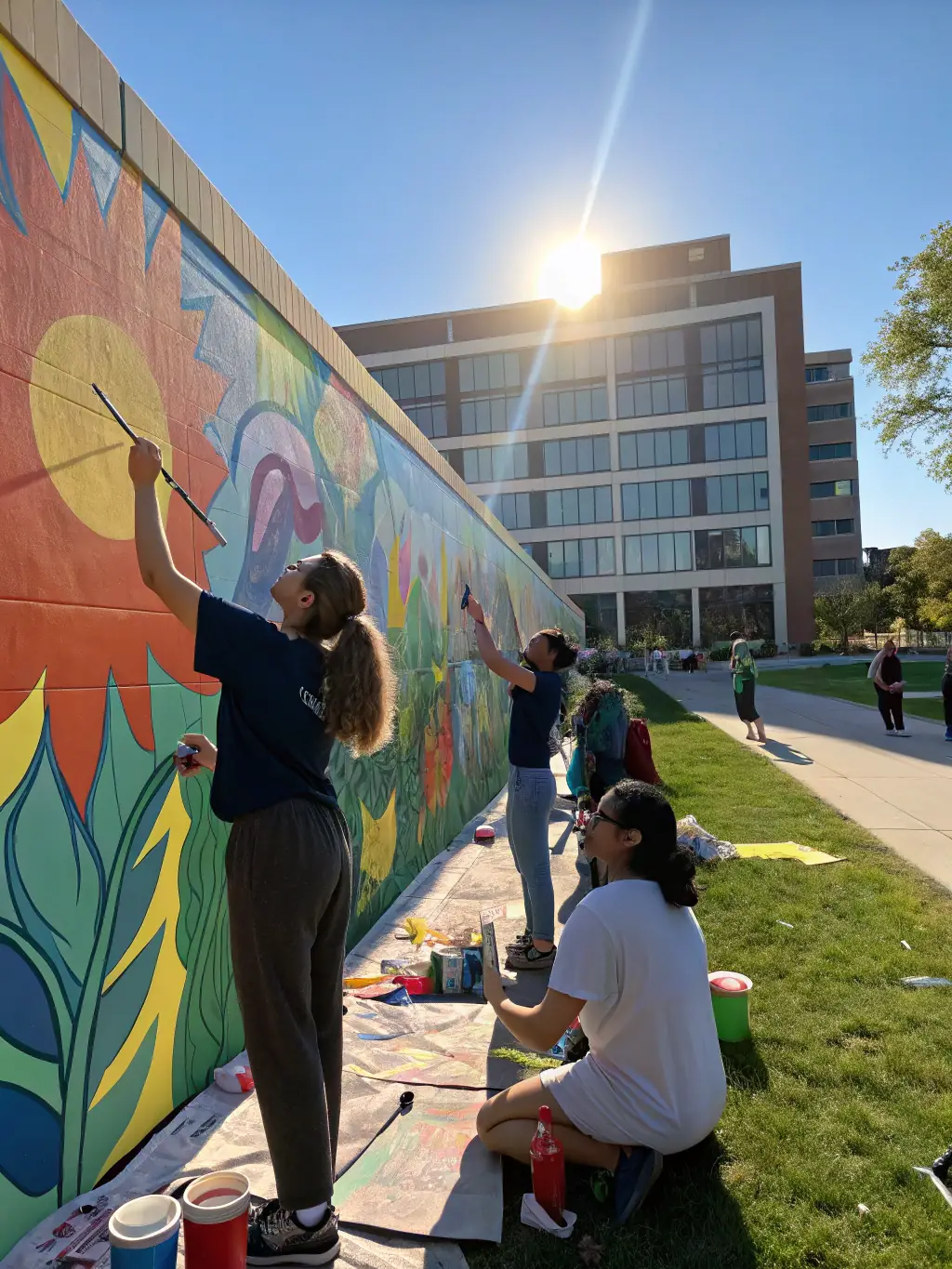 A photograph of a recent ATD event, showcasing artists collaborating on a mural in a public space.